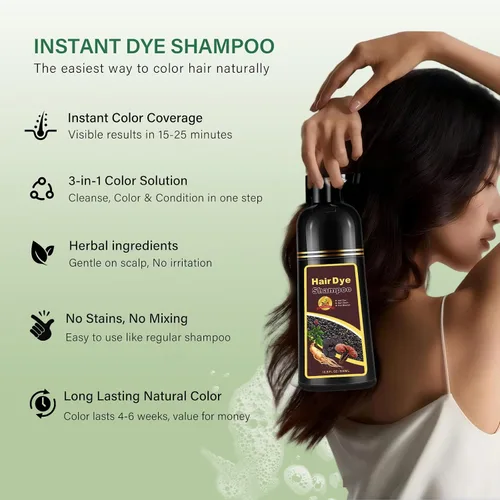 Miniatura 2 de Champú para teñir el cabello color castaño natural 3 en 1, Champú para cabello marrón instantáneo, Champú para color de cabello, Shampoo Para Canas