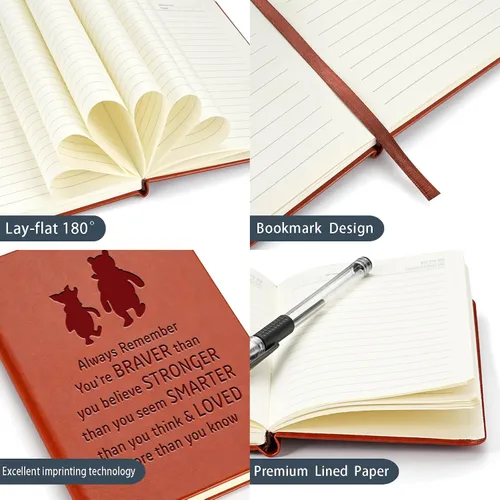Miniatura 3 de JOHSBYD Pooh Bear - Cuaderno de cuero con texto en inglés "Always Remember You're Braver Than You Believe", regalo de amistad para mujeres y Marrón