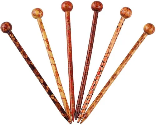 Miniatura 7 de 6 palillos de madera para el cabello, palillos japoneses para el cabello para mujer, hechos a mano, 5.1 in