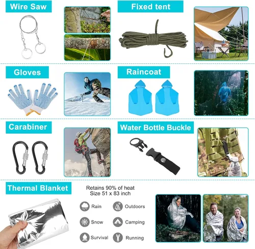 Miniatura 5 de Survival Gear - Kit profesional y mochila grande para campamento, kit de primeros auxilios para aventura al aire libre, accesorios de senderismo