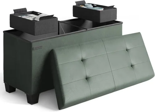 Miniatura 110 de Cubo otomano de almacenamiento con cubo pequeño, otomana cuadrada de 15 pulgadas con almacenamiento para sala de estar y dormitorio, reposapiés