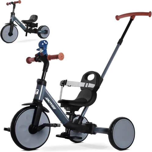 RIDYEE Triciclo 5 en 1 para niños de 1.5 a 3 años, triciclo de dirección para padres, convertible sin herramientas para equilibrar la bicicleta, gris