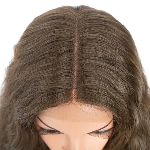 Miniatura 8 de Style Icon Pelucas de Encaje Frontal de 41" Largas Onduladas Sintéticas con Baby Hair Ombre Marrón Claro Estilo Bohemio Semi Atadas a Mano Densidad