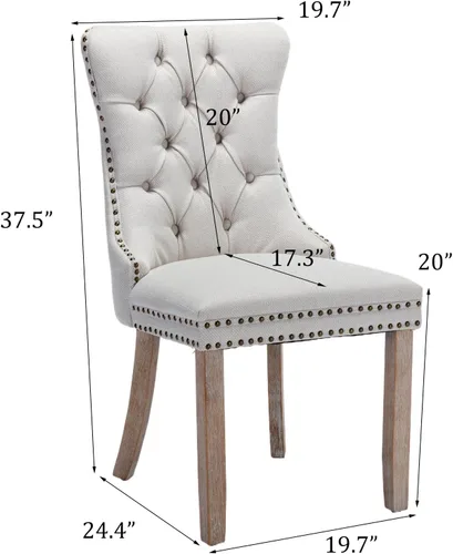Miniatura 6 de SoarFlash Juego de 2 sillas de comedor de tela de lino, sillas de comedor tapizadas con ribete de cabeza de clavo y patas de madera de color claro