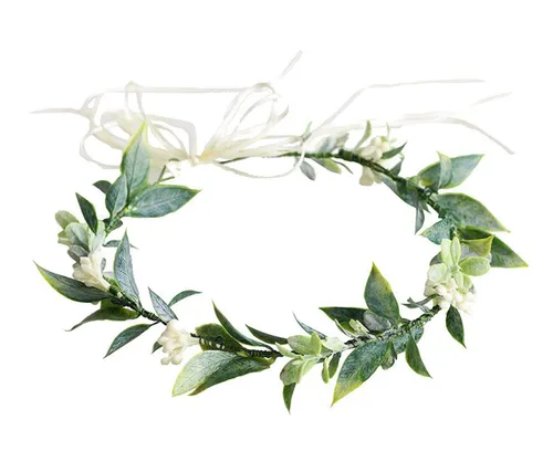 DDazzling - Diadema de flores de eucalipto con hojas verdes para mujer y niña, banda para la cabeza, diseño de halo para novias, accesorio para