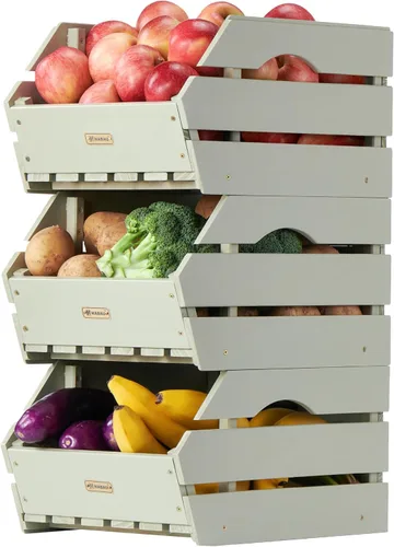 Miniatura 11 de Contenedores de almacenamiento de cebolla de patata de madera, cesta apilable de madera, almacenamiento de frutas y verduras para organización