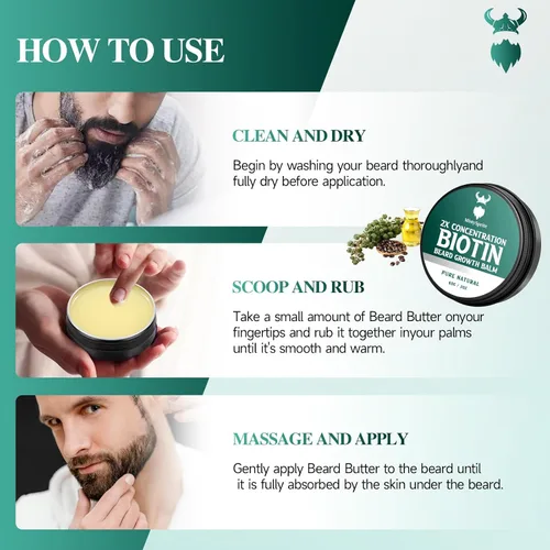 Miniatura 7 de Bálsamo para barba, bálsamo de biotina para barba de concentración 2X para hombres (2 onzas), aceite natural para barba con aceite de ricino, aceite