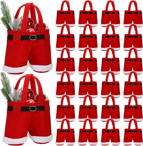 Miniatura 8 de Aliceset 24 Bolsas de Dulces de Navidad con Asa, Bolsas de Regalo con Diseño de Pantalones de Santa, Canasta de Golosinas Navideñas, Portavinos