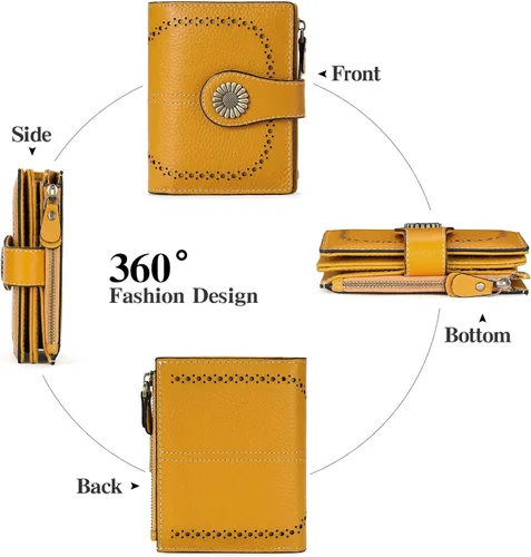 Miniatura 59 de SENDEFN - Billetera pequeña de piel auténtica para mujer, diseño plegable con ventana para tarjeta de identificación
