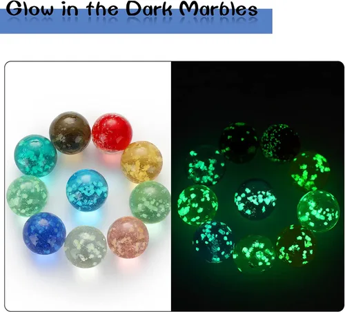 Miniatura 4 de Skylety 20 piezas de canicas grandes que brillan en la oscuridad, canicas a granel luminosas coloridas hechas a mano para niños, juguetes