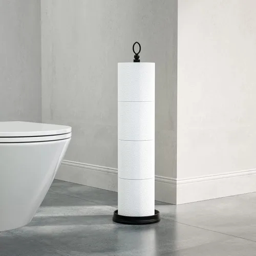 Miniatura 5 de ROLABAM Soporte de papel higiénico pesado (con función de reserva) de pie, soporte de almacenamiento de rollos de papel higiénico de repuesto