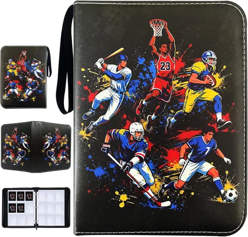 Miniatura 8 de Carpeta de tarjetas de baloncesto, 9 bolsillos con 50 fundas extraíbles, se adapta a 900 tarjetas deportivas, álbum de coleccionistas de tarjetas