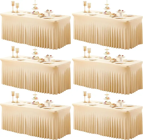 Miniatura 17 de Paquete de 2 manteles color azul bebé para mesa rectangular de 4 pies, manteles de elastano elásticos de 4 pies, falda blanca rectangular para baby