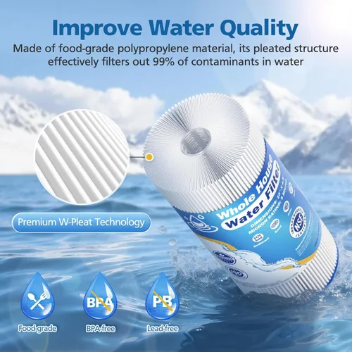Miniatura 4 de Filtro de agua para toda la casa de 10 x 4.5 pulgadas de 5 micrones compatible con GE FXHSC, GXWH40L, Plumber W50PEHD, Culligan R50-BBSA, Pentek