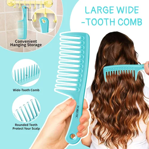 Miniatura 2 de Juego de peines para el cabello para mujeres y hombres, peine de dientes de 3 piezas de ancho, peine de cola de rata de diente fino, peine