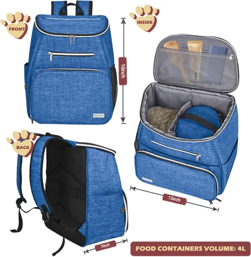 Miniatura 3 de BAGLHER Mochila de viaje para perros, mochila de suministros para mascotas aprobada por aerolíneas, bolsa de viaje para perros con 2 cuencos Azul