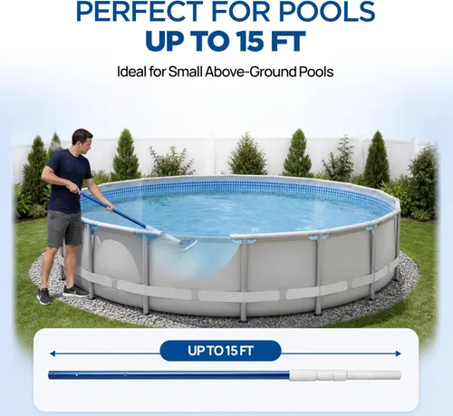 Miniatura 3 de FibroPool Kit de mantenimiento de piscina sobre el suelo – Poste telescópico, red desnatadora de hojas, cabezal de vacío, cepillo de piscina