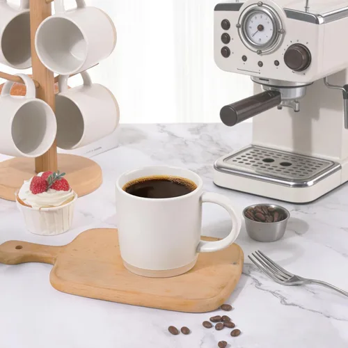 Miniatura 7 de Juego de 6 tazas de café de cerámica de 14 onzas, con asa y patrones moteados para café, té, cacao, leche, microondas y lavavajillas