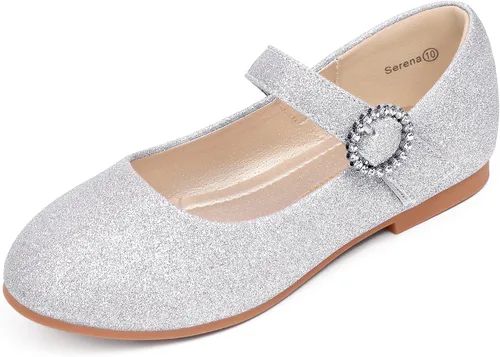 PANDANINJIA Sarena - Zapatos de vestir para niñas con diamantes de imitación para niña de flores, bailarina, zapatos planos Mary Jane para bodas,