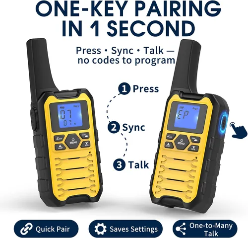 Miniatura 4 de Wishouse K15 Walkie Talkies de largo alcance para adultos, radios bidireccionales recargables paquete de 4, 2W FRS, 22 canales, USB-C, linterna