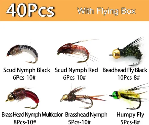 Miniatura 2 de Kit de moscas de pesca con mosca, 40/137 piezas, surtido de moscas secas/húmedas, serpentina para trucha, lubina, pez + caja de moscas 40 piezas - 6