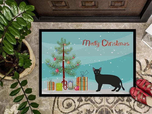 Miniatura 3 de Caroline's Treasures CK4697JMAT - Tapete ruso blanco y negro #1 con diseño de gato feliz Navidad, 24 x 36 pulgadas, tapete para puerta delantera
