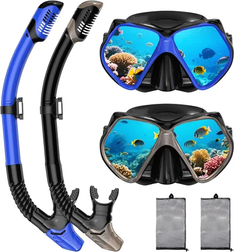 Miniatura 11 de Equipo de esnórquel para adultos, esnórquel seco, juego de máscara para adultos, máscara de buceo, equipo de buceo, gafas de natación con cubierta
