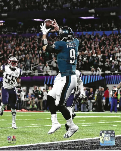 Foto de 8x10 de Nick Foles de los Philadelphia Eagles atrapando el único touchdown por un mariscal de campo en la historia del Super Bowl. Foto de