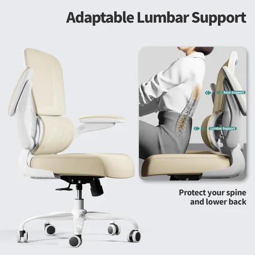 Miniatura 7 de TRALT Silla de Oficina Ergonómica para Escritorio, Sillas de Escritorio de Oficina de Malla para el Hogar con Capacidad de 330 LBS con Ruedas, Beige