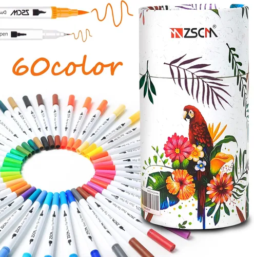 ZSCM - Rotuladores de doble punta, 60 colores, para libros de colorear para adultos, rotuladores base agua de punta fina, para niños, material