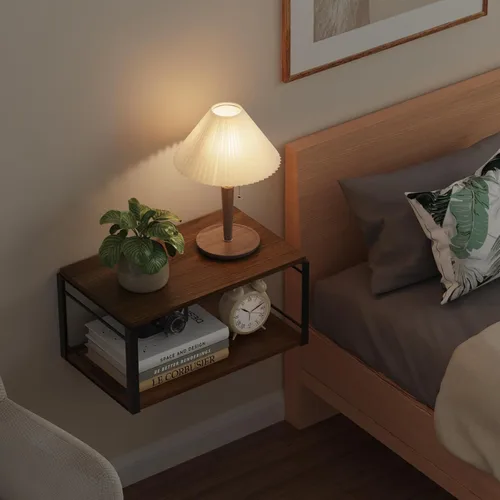 Miniatura 6 de Mesita de Noche Flotante Estante de Pared, Estante de Cabecera de Madera Mesita de Noche Montada en Pared Juego de 2, Mesa de Cabecera Flotante