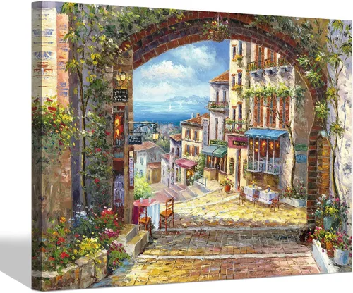 SD SOFT DANCE Lienzo decorativo para pared de pueblo italiano, pintura de pueblo costero, reproducción de obras de arte para sala de estar (12 x 16