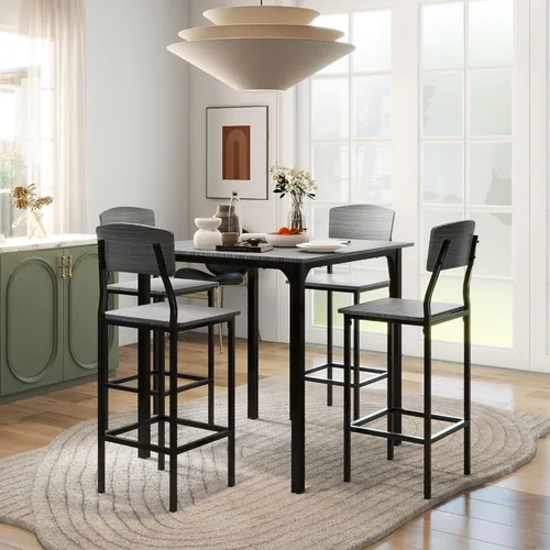 Miniatura 2 de HOMCOM Mesa de barra de altura de mostrador de 5 piezas con diseño que ahorra espacio, juego de mesa de cocina cuadrada y sillas con reposapiés