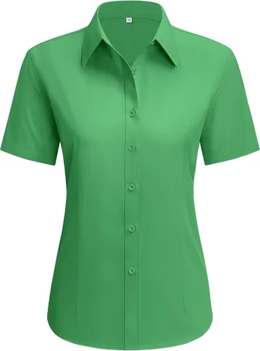 Miniatura 29 de siliteelon Camisas de vestir para mujer, de manga corta, de algodón, camisa con botones abajo, camisa básica con botones arriba, camisas con cuello