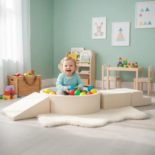 Miniatura 2 de Tiita Juguetes de escalada con pozo de bolas para niños pequeños, 4 piezas de bloques de escalada de espuma para bebés, juego de actividades suaves