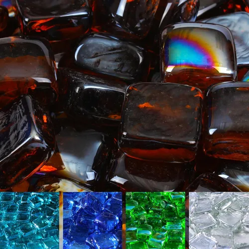Cubos reflectantes de vidrio para hoguera, vidrio de grado profesional para hoguera, roca de vidrio de 1 pulgada, piedras de vidrio, hoguera de gas
