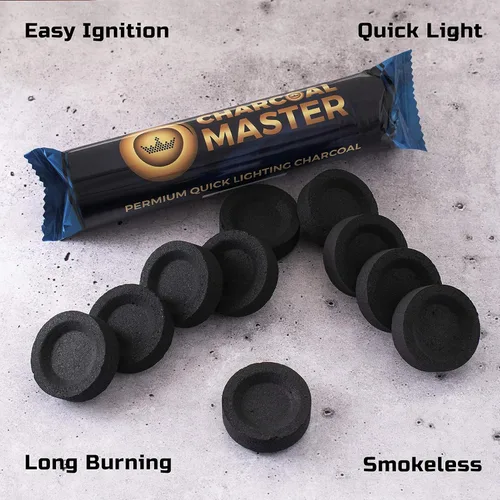 Miniatura 3 de Juego de 100 briquetas de carbón rápido ligero por Charcoal Master - Discos instantáneos de carbón, incienso y carbón, 100 unidades por caja