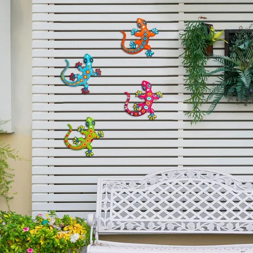 Miniatura 5 de Decoración de pared de Gecko de metal, decoración colgante de lagartos al aire libre para jardín, patio, valla, patio, balcón, regalo para mamá