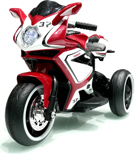 Tamco - Motocicleta recargable, para niños de 3 a 4 años con pedal de arranque, música, luces, ruedas de iluminación (rojo)
