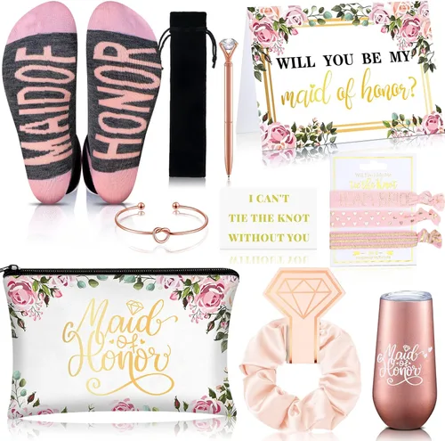 Miniatura 11 de Yexiya Juego de 13 piezas de regalo de caja de propuesta de dama de honor, regalo con texto en inglés "Will You Be My Maid of Honor", de acero