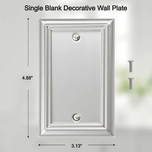 Miniatura 2 de OKAWYC Cubierta Individual en Blanco para Interruptor de Luz Adler Placa de Pared de Metal, Paquete de 4 Níquel Cepillado 1 Gang, Cubierta
