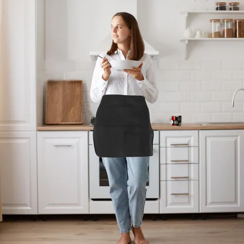 Miniatura 5 de CHILDWEET Multi-pocket Cleaning Apron for Women and Men Black Sturdy Polyester Work Apron with Adjustable Straps Gardening Dishwashing