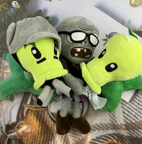 Miniatura 4 de JHESAO Juego de 3 piezas de plantas y zombis de peluche de zombis, guisante de juguete de zombis, 1 2 muñecos de guisante Gatling suave, muñeco