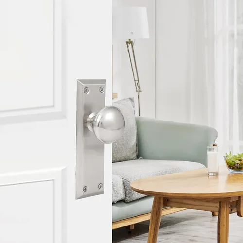 Miniatura 3 de Paquete de 2 pomos de puerta falsos vintage de una cara para interiores, pomos de puerta falsos de placa larga antiguos en níquel cepillado