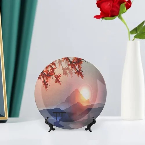 Miniatura 6 de XISUNYA Plato decorativo de 6 pulgadas, artesanía de cerámica asiática, majestuosos picos del Himalaya, cultura circular, impresión artística, placa