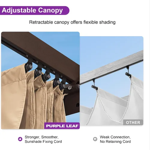 Miniatura 4 de PURPLE LEAF Pérgola de 10 x 12 pies con toldo retráctil, pérgola cuadrada de bronce de aluminio para patio al aire libre, junto a la piscina, beige