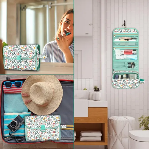 Miniatura 7 de Fintie - Bolsa de viaje portátil para cosméticos y artículos de aseo, bolsa grande colgante resistente al agua, organizador de maquillaje y Primavera