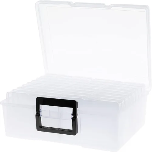 Caja de almacenamiento de fotos de 5 x 7 pulgadas, 18 contenedores interiores extra grandes para organizar fotos, caja de almacenamiento de plástico