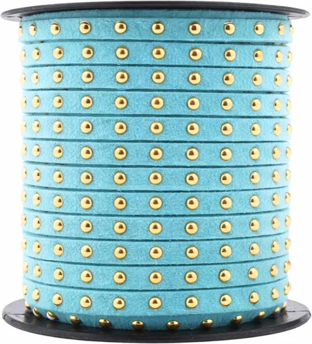 Miniatura 57 de Mandala Crafts Cordones de gamuza sintética para fabricación de joyas, 20 yardas, tiras de cordones de cuero con tachuelas doradas, cuerdas planas