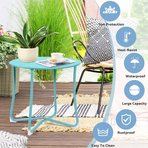 Miniatura 4 de AMAGABELI GARDEN & HOME - Mesa auxiliar de metal para patio, de 18 x 18 pulgadas, resistente a la intemperie, antioxidante, mesa auxiliar para Azul